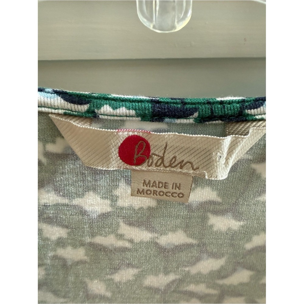 Boden Green White Tulip Floral Faux Wrap Top Long Sleeve Jersey V-Neck US 4 - Picture 3 of 5